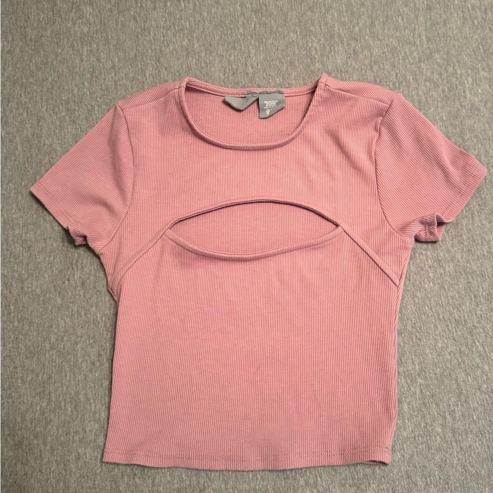 Pink Cut Out Cropped Shirt
